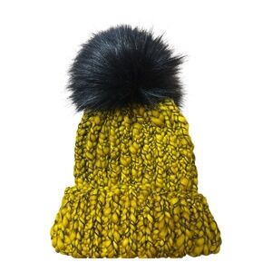 OOAK - Hand knit variegated knit hat with faux fur pom Malabrigo Caracol